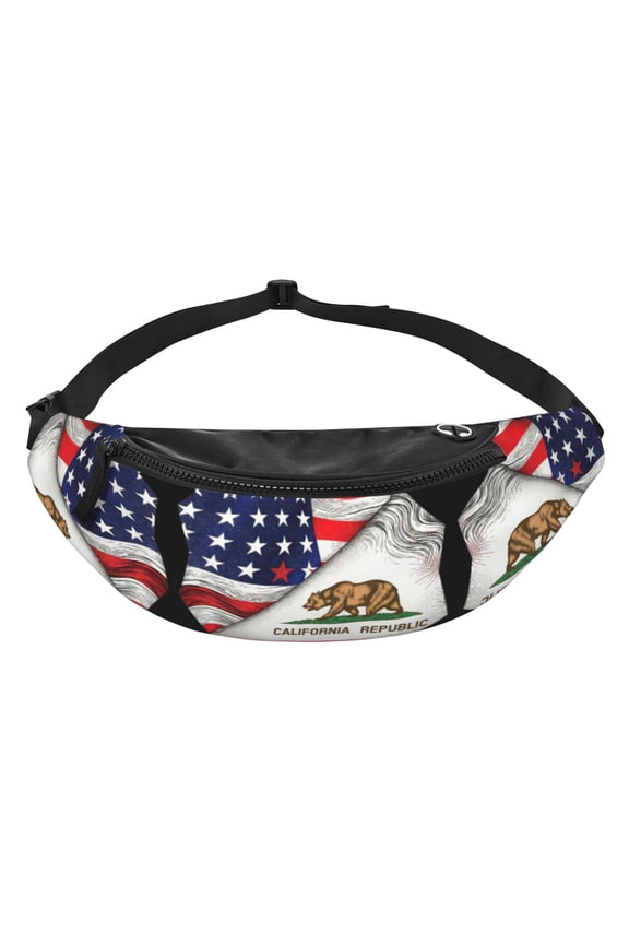 Women Men America Flag And California Flag Fanny Pack Sling Crossbody Bag for Outdoor Travel Sports Hiking