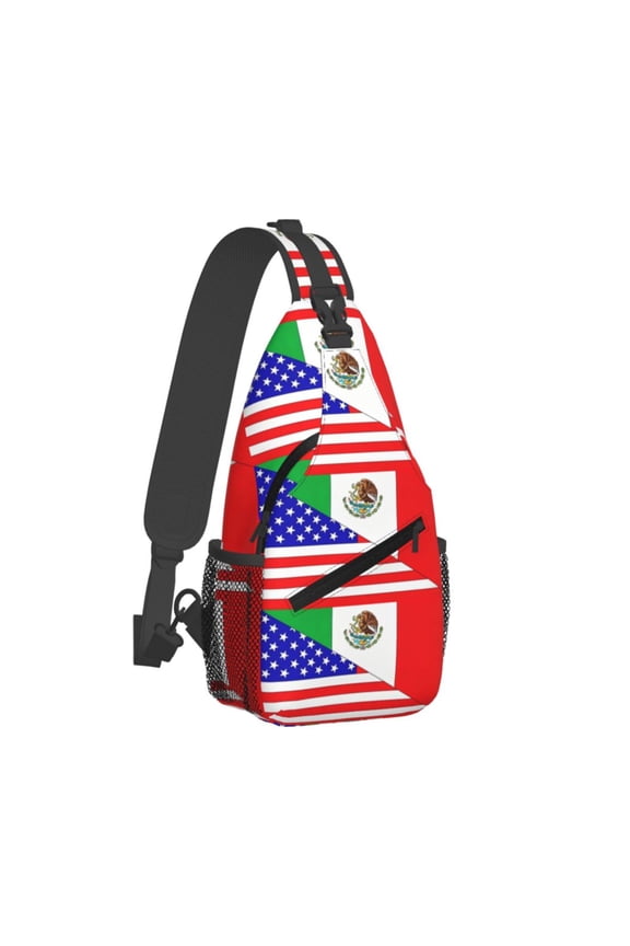 Women Men America-Mexican Flag Sling Backpack Casual Shoulder Sling Bag Gym Travel Hiking Daypack