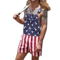 thumbnail image 1 of Women Men American Flag Overalls Adjustable Strap Denim Bib Shorts 4th of July Jean Romper Summer Jumpsuit with Pocket, 1 of 6