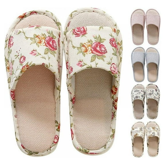 Women Men Anti-slip Cotton Linen Home Slippers Shoes Indoor Open Toe Flat Flip Flops