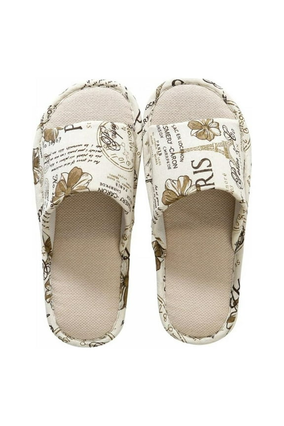 Women Men Anti-slip Cotton Linen Home Slippers Shoes Indoor Open Toe Flat Flip Flops