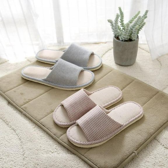 Women Men Anti-slip Cotton Linen Home Slippers Shoes Indoor Open Toe Flat Flip Flops