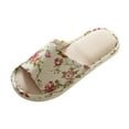 thumbnail image 1 of Women Men Anti-slip Linen Floral Slippers Home Indoor Summer Open Toe Flat Shoes Slippers Sandals, 1 of 6