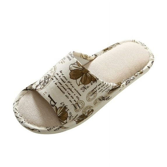 Women Men Anti-slip Linen Floral Slippers Home Indoor Summer Open Toe Flat Shoes Slippers Sandals