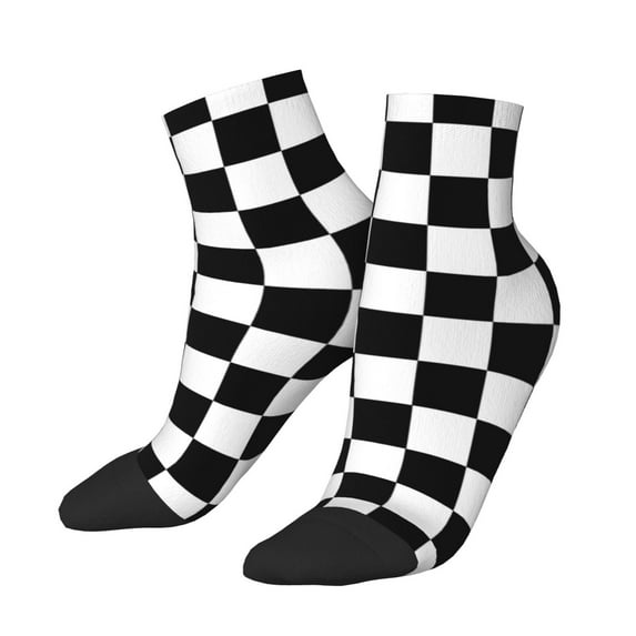 Women Men Athletic Socks Black And White Checkered Cushioned Quarter Ankle Socks