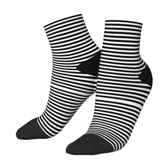 Women Men Athletic Socks Black White Mosaic Vertical Stripes Cushioned Quarter Ankle Socks