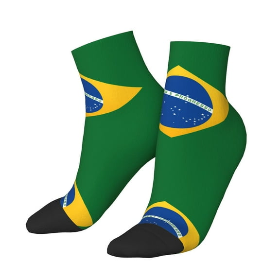 Women Men Athletic Socks Brazil Flag Cushioned Quarter Ankle Socks
