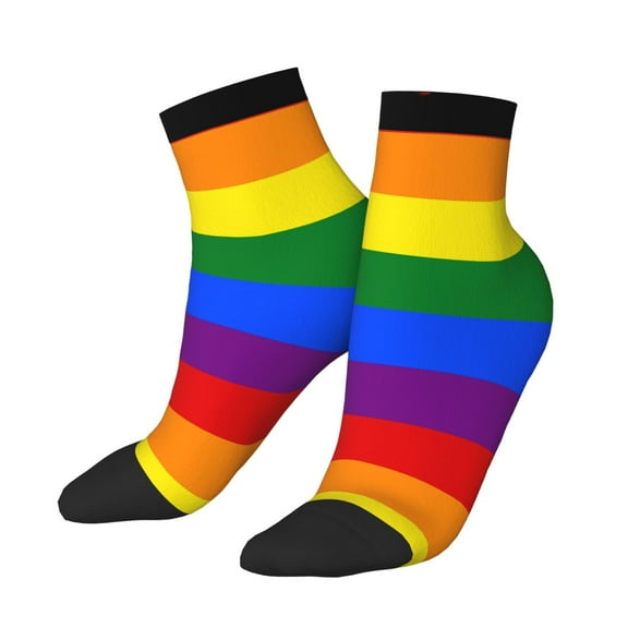Women Men Athletic Socks Gay Pride Flag Rainbow Cushioned Quarter Ankle Socks