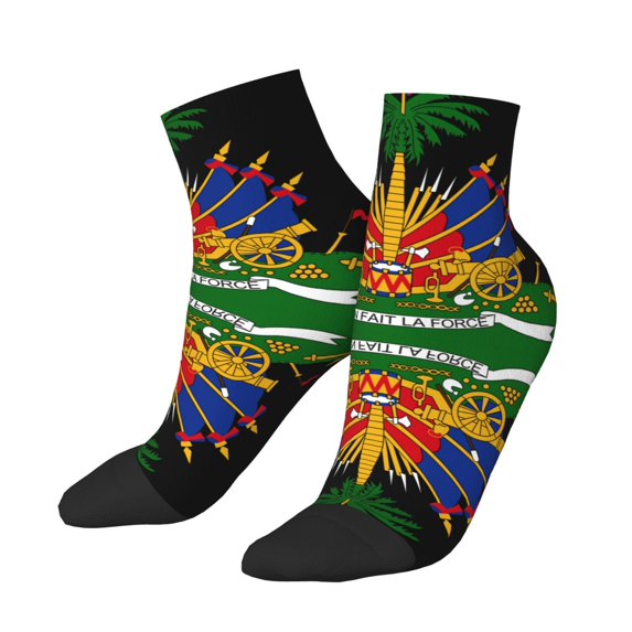 Women Men Athletic Socks Haiti Coat Of Arms Cushioned Quarter Ankle Socks
