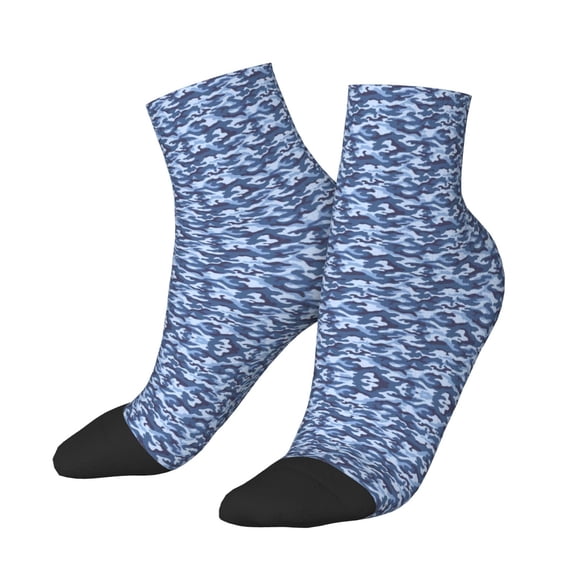Women Men Athletic Socks Navy Digital Blue Camouflage Cushioned Quarter Ankle Socks