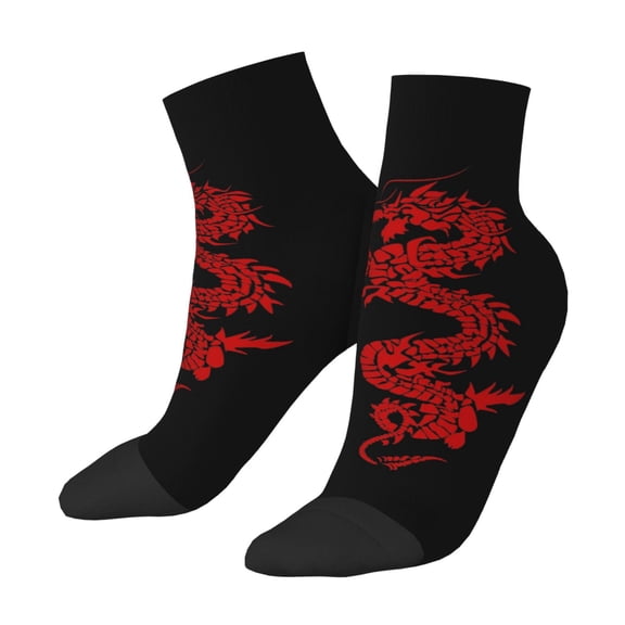 Women Men Athletic Socks Red Loong-Dragon Cushioned Quarter Ankle Socks
