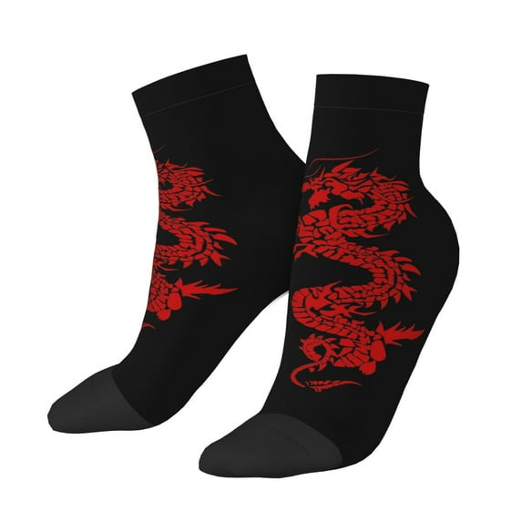 Women Men Athletic Socks Red Loong-Dragon Cushioned Quarter Ankle Socks