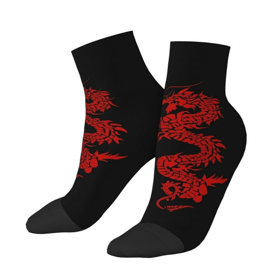 Women Men Athletic Socks Red Loong-Dragon Cushioned Quarter Ankle Socks