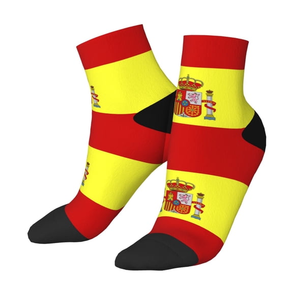 Women Men Athletic Socks Spanish Flag Cushioned Quarter Ankle Socks