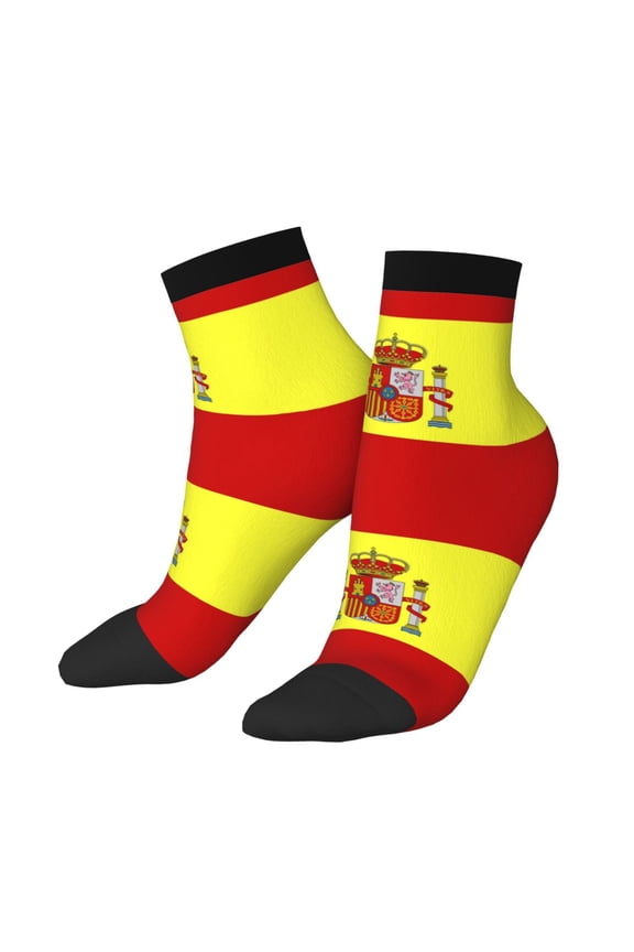 Women Men Athletic Socks Spanish Flag Cushioned Quarter Ankle Socks