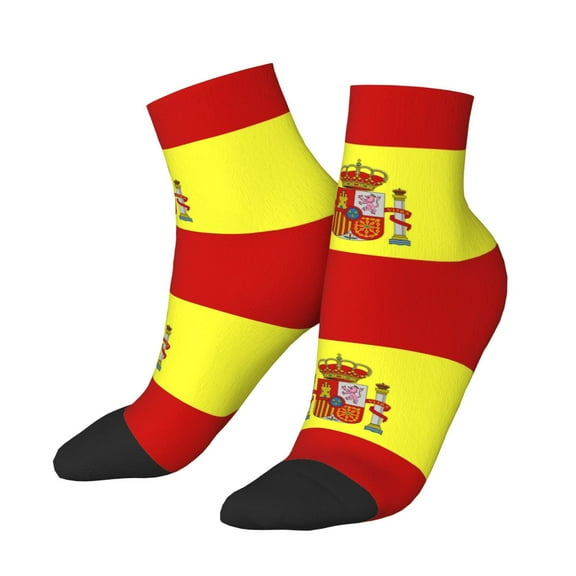 Women Men Athletic Socks Spanish Flag Cushioned Quarter Ankle Socks