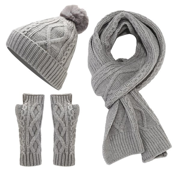 Women&Men Autumn Winter Warm Wool Hat Scarf Gloves Slouchy Three Pieces Winter Snow Knit Cap Screen Mittens Scarves Sets
