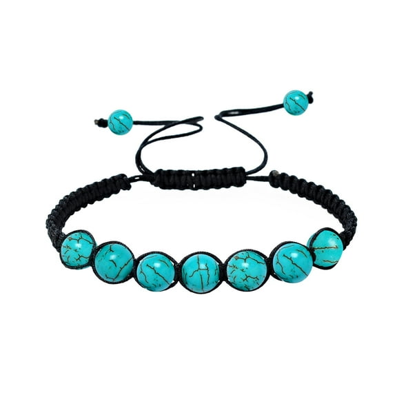 Women Men Beaded Bracelets Natural Stone Round Rope Energy Bracelets (Blue Turquoise)