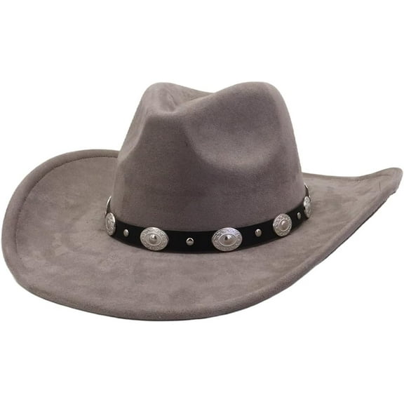 Women Men Big Wide Brim Western Cowboy Hats Belt Buckle Suede Large Fedora Hat