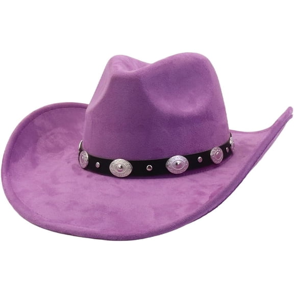 Women Men Big Wide Brim Western Cowboy Hats Belt Buckle Suede Large Fedora Hat