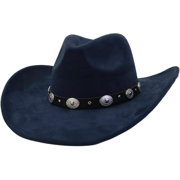 Women Men Big Wide Brim Western Cowboy Hats Belt Buckle Suede Large Fedora Hat