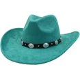 thumbnail image 1 of Women Men Big Wide Brim Western Cowboy Hats Belt Buckle Suede Large Fedora Hat, 1 of 6