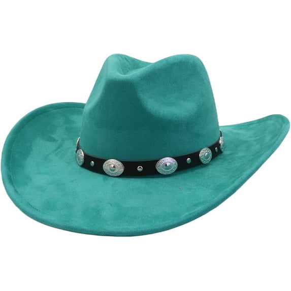 Women Men Big Wide Brim Western Cowboy Hats Belt Buckle Suede Large Fedora Hat