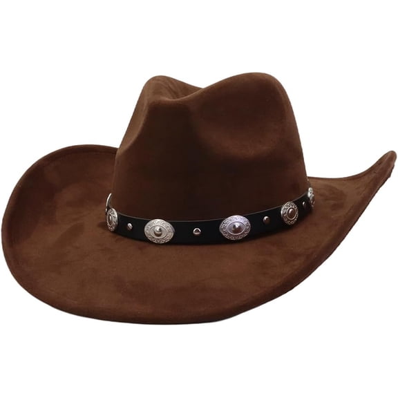 Women Men Big Wide Brim Western Cowboy Hats Belt Buckle Suede Large Fedora Hat