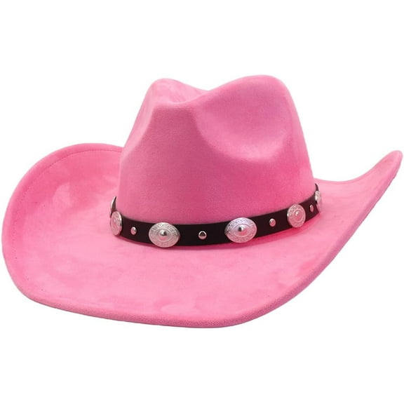 Women Men Big Wide Brim Western Cowboy Hats Belt Buckle Suede Large Fedora Hat