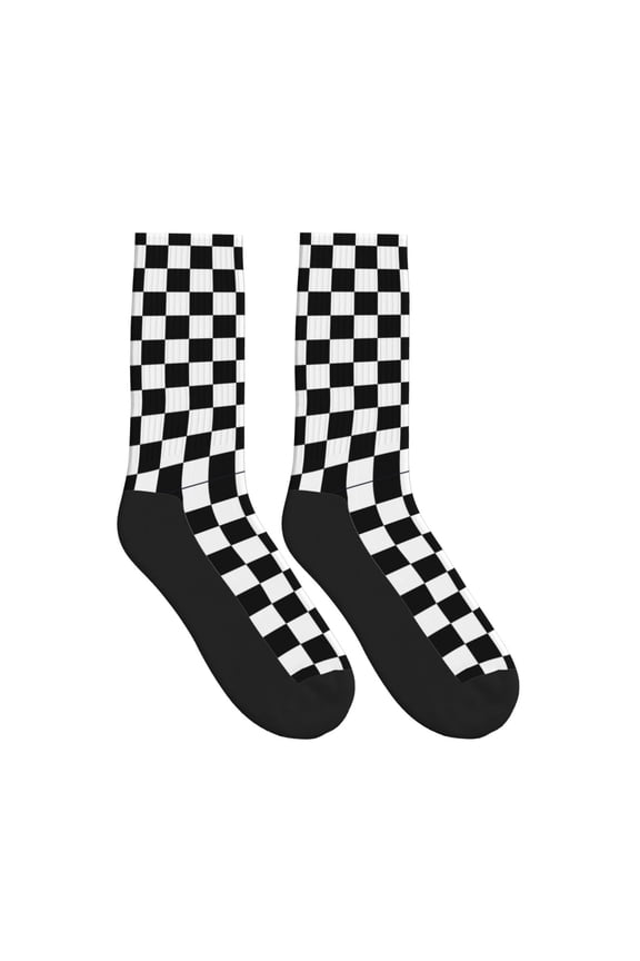 Women Men Black And White Checkered Colorful Funny Novelty Casual Crew Socks