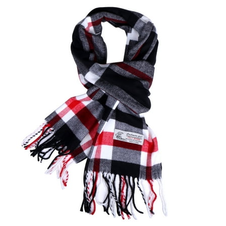 Women Men Black Check Stripe Plaid Scarves Warm Soft Scarf with Fringes