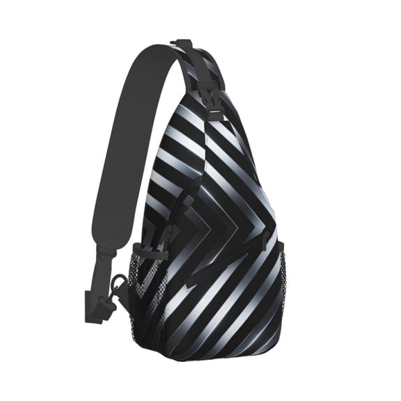 Women Men Black Silver Stripe Sling Backpack Casual Shoulder Sling Bag Gym Travel Hiking Daypack