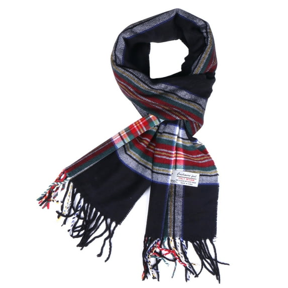 Women Men Black Tartan Plaid Scarves Classic Warm Soft Scarf with Fringes