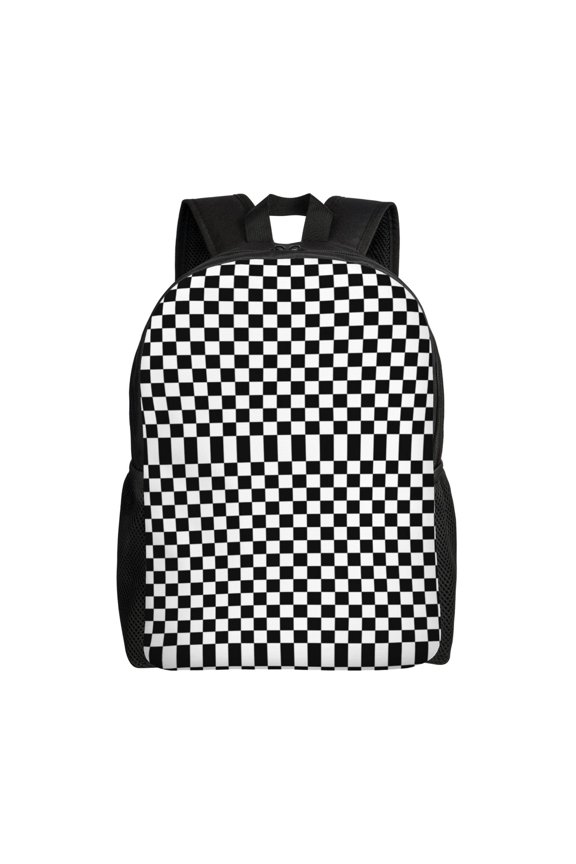 Women Men Black White Checkered Pattren Backpack Lightweight Rucksack Casual Daypack For Laptop Trave