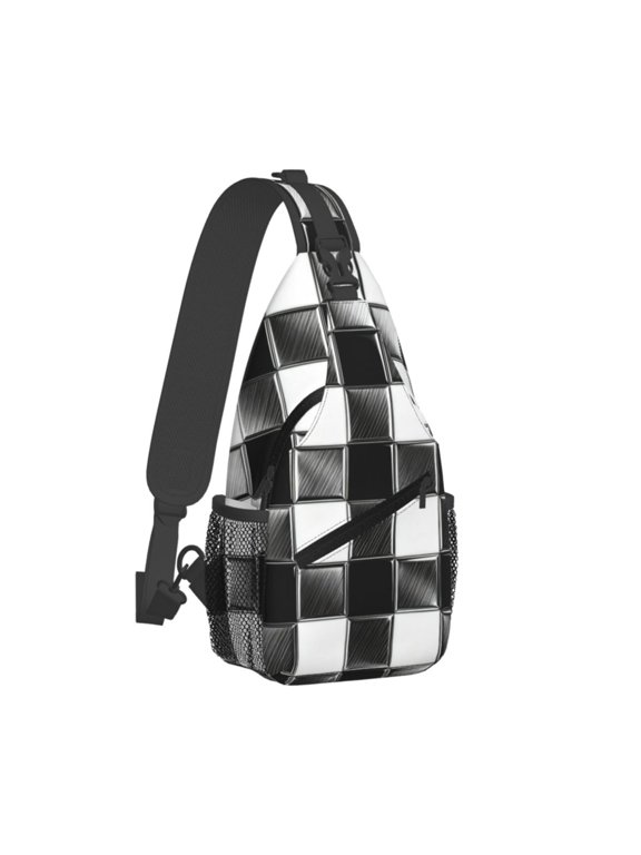 Women Men Black White Plaid Sling Backpack Casual Shoulder Sling Bag Gym Travel Hiking Daypack