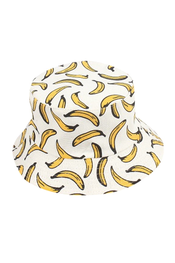 Women Men Bucket Hat Banana Print Double Sided Reversible Sunscreen Outdoor Beach Cap