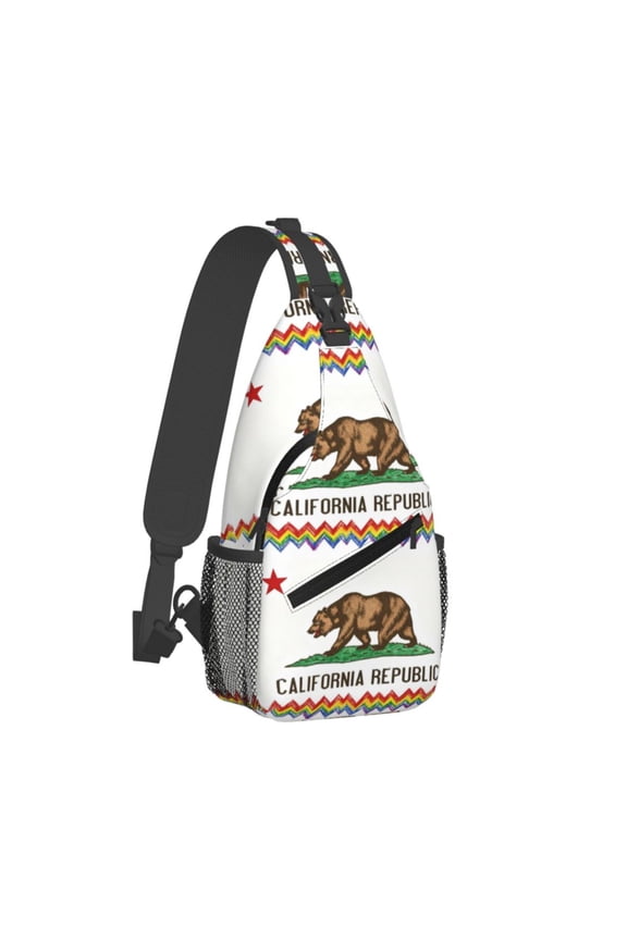 Women Men California Gay Pride Flag Sling Backpack Casual Shoulder Sling Bag Gym Travel Hiking Daypack