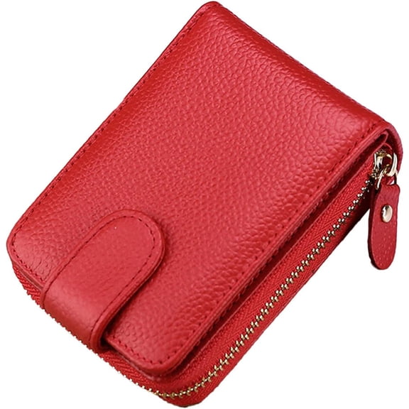 Women Men Card Case Wallet PU Leather Pocket Wallet Credit Card Organizer Zip Card Holder, Red, One Size