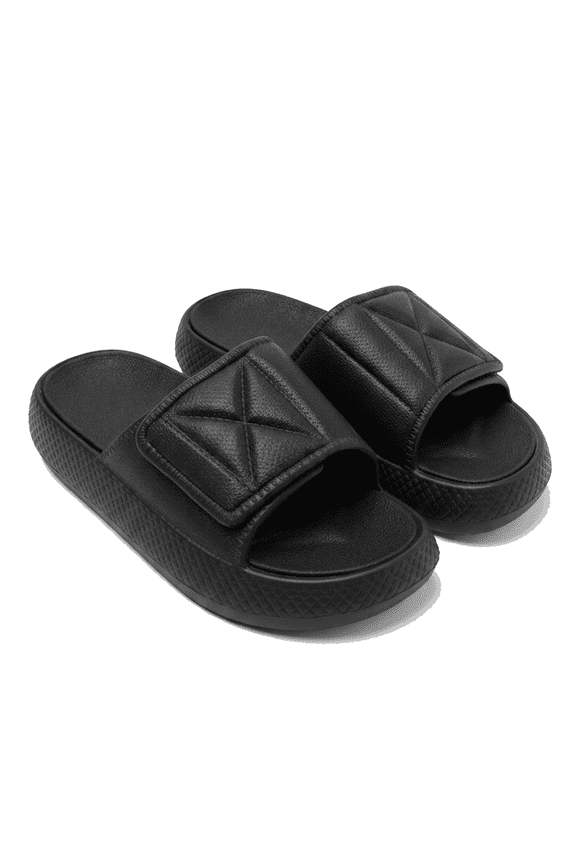 Womens Sandals Adjustable Quilted Strap Platform Slides, Non-Slip Soft Cushion Indoor Outdoor Beach Pool Sandals