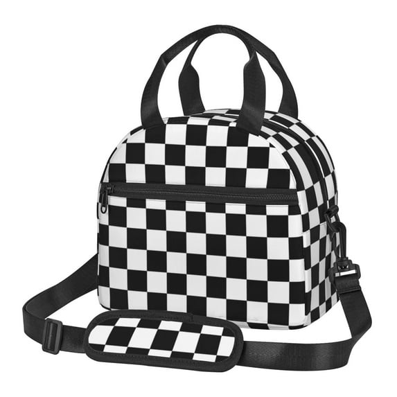 Women Men Checkerboard Reusable Insulated Lunch Cooler Leakproof Meal PrepTote Bag with Removable Adjustable Shoulder Strap