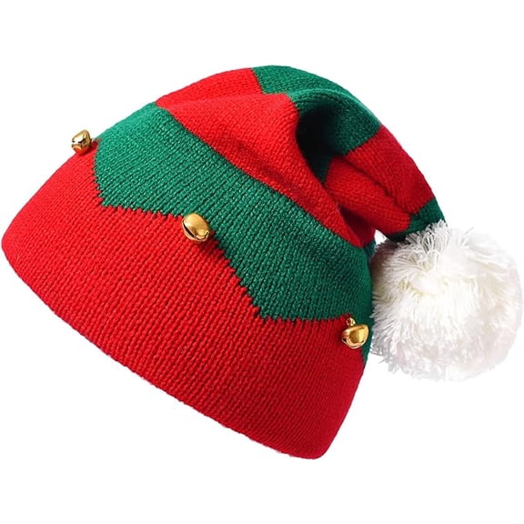 Women-Men-Christmas Elf Knitted Beanies-with Pompom Santa-Skull Cap