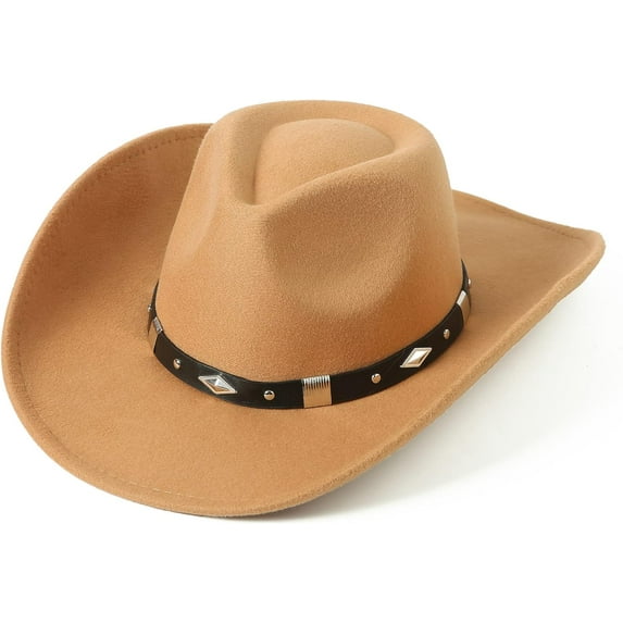 Women Men Classic Felt Wide Brim Western Cowboy Cowgirl Hat with Belt Buckle