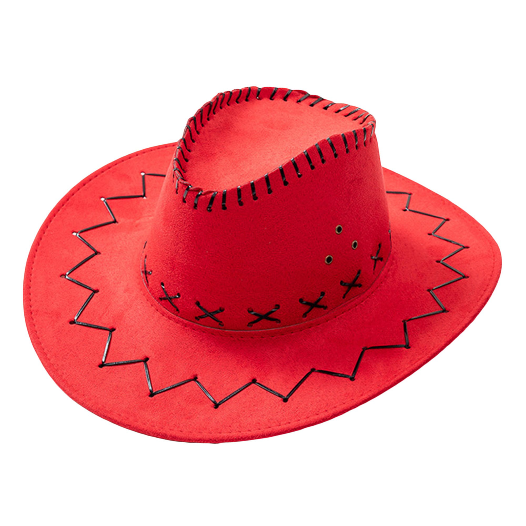 Xuanheng Cowboy Hat Cowgirl Hats Wide Brim With Drawstring Rope Women Men Hats Red Red