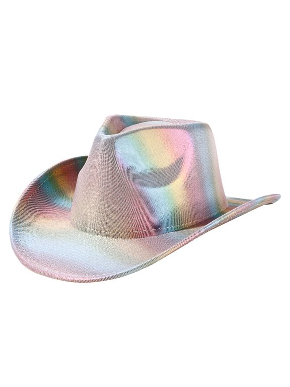 Women Men Cowgirl Hat Rainbow Stripe Wide Brim Halloween Western Cap