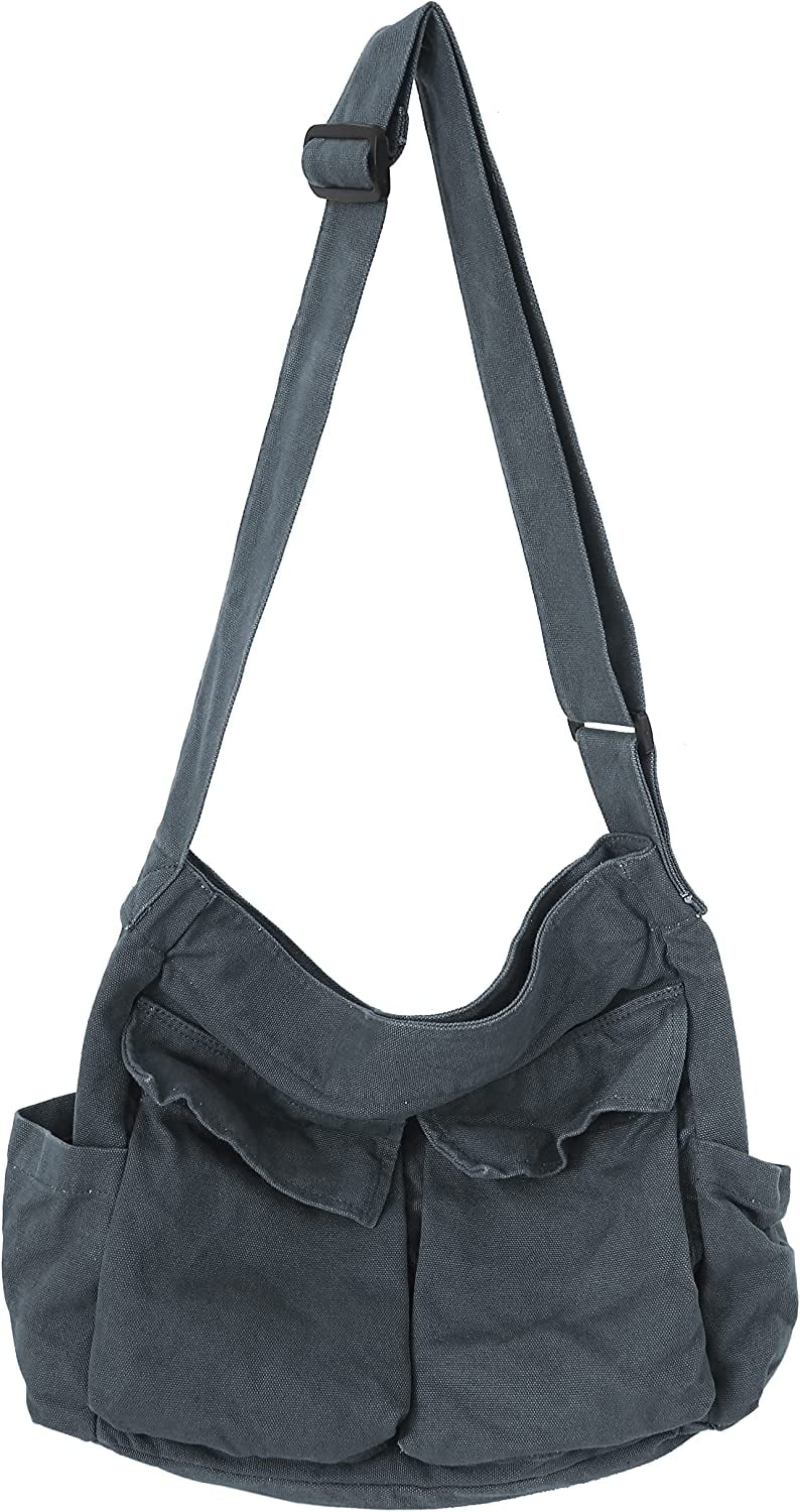 Canvas Messenger Bag Large Hobo Crossbody Bag With Multiple Pockets Canvas Shoulder  Tote Bag For Women And Men