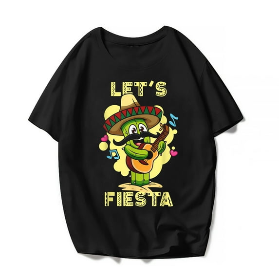 Women Men Cute Cactus Cinco De Mayo Let's Fiesta T-Shirt Mexica Festival Graphics Casual Short Sleeve Shirts Summer Tops Gift Tee Black Medium