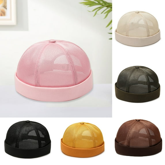 Women Men Dome Hat Hollow Out Mesh hat Running Hats Brimless Solid Color Decorative Hip Hop for Men Women