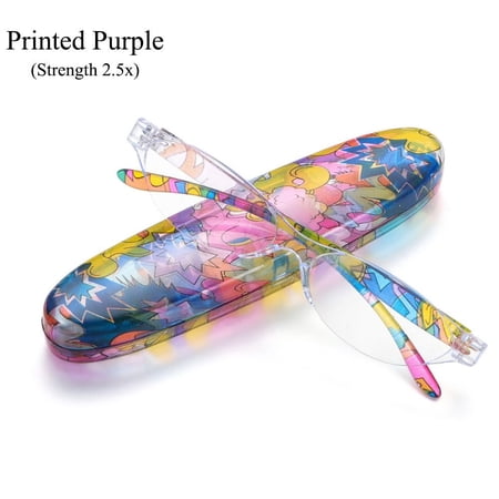 Women & Men Eyeglasses Spring Hinge Computer Readers Anti Blue Light Small Oval Reading Glasses Floral Reading Glasses with Case STRENGTH 2.5X PRINTED PURPLE