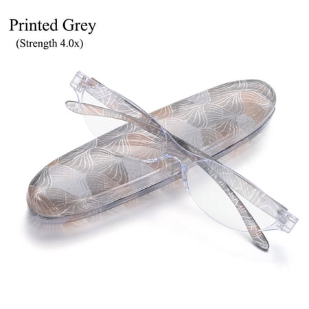 Women & Men Eyeglasses Spring Hinge Computer Readers Anti Blue Light Small Oval Reading Glasses Floral Reading Glasses with Case STRENGTH 4.0X PRINTED GREY
