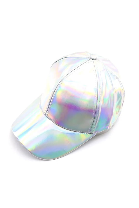 Women Men Faux Leather Baseball Cap Glitter Metallic Holographic Rainbow Reflective Hip Hop Adjustable Strapback Peaked Hat ,Classic Vintage